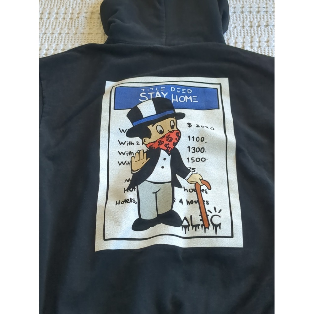 Alec Monopoly Hoodie Stay Home Full Zip Size Large Black Streetwear